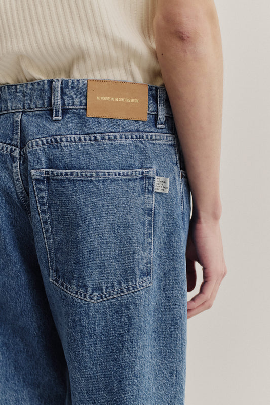 Men's pants, long-pants, cotton mix denim, stone washed, blue.