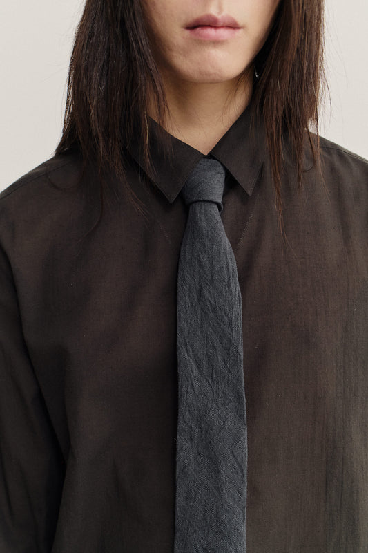 Men's accessories tie, 100% linen, vintage-like texture, charcoal grey.