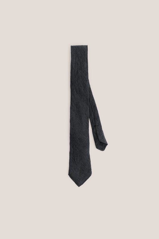Men's accessories tie, 100% linen, plain weave, vintage texture, charcoal.