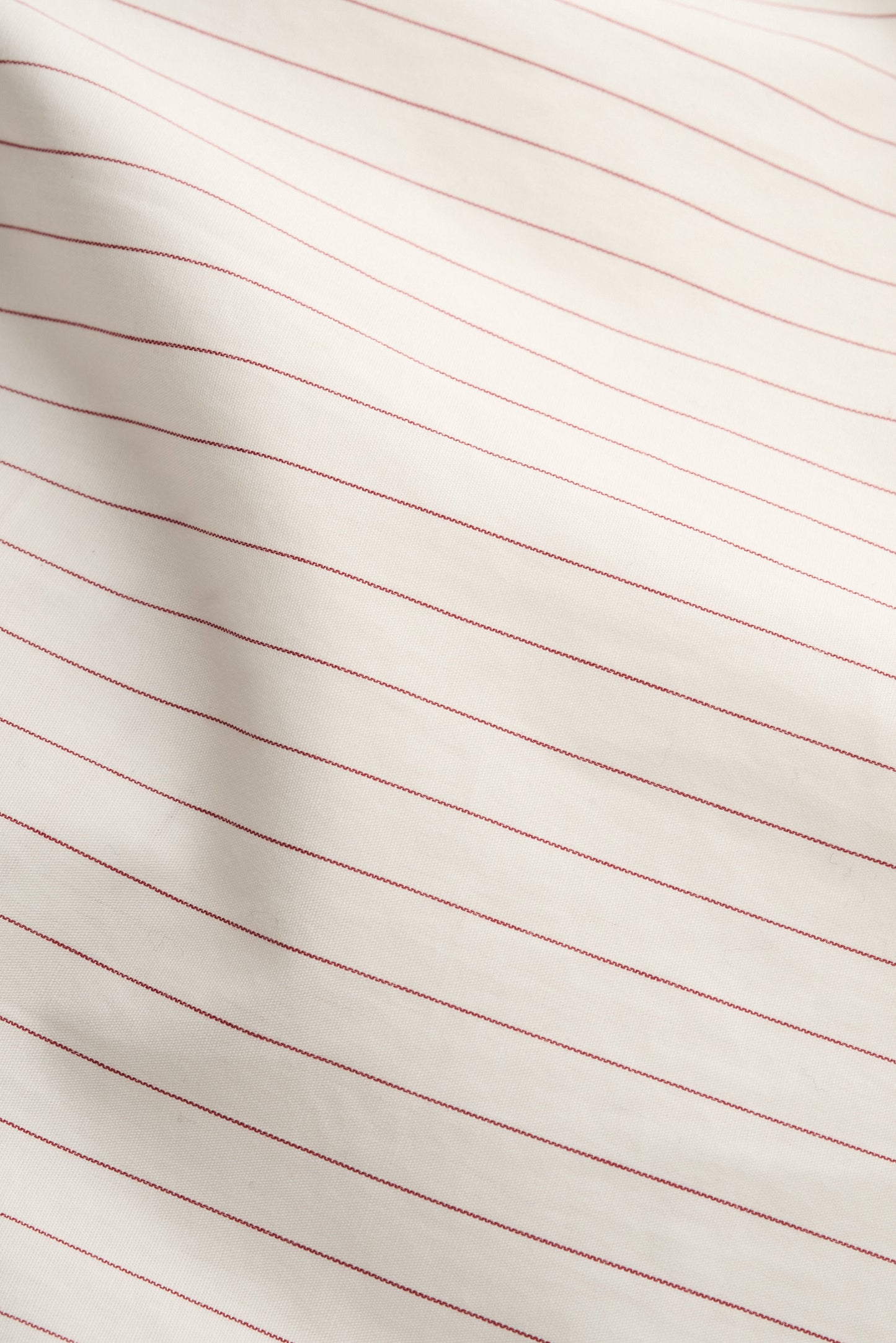 Men's short-sleeved shirt, 100% cotton, off-white with delicate burgundy pinstripes.