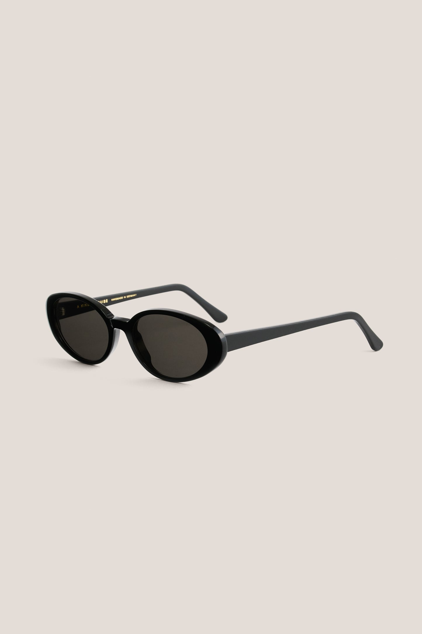 Unisex accessories sunglasses, handcrafted black oval acetate frame, dark grey Carl Zeiss lenses.