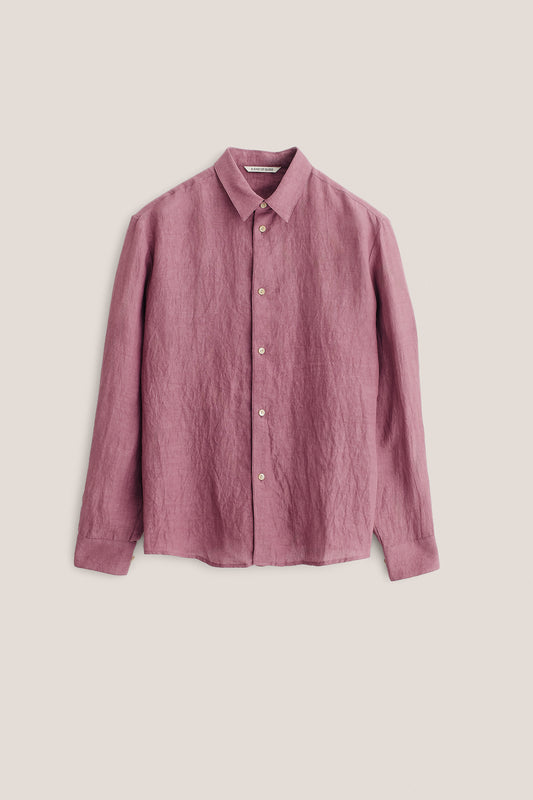 Men's long-sleeved shirt, 100% linen, sun-dried, in a relaxed fit, dusty rose.