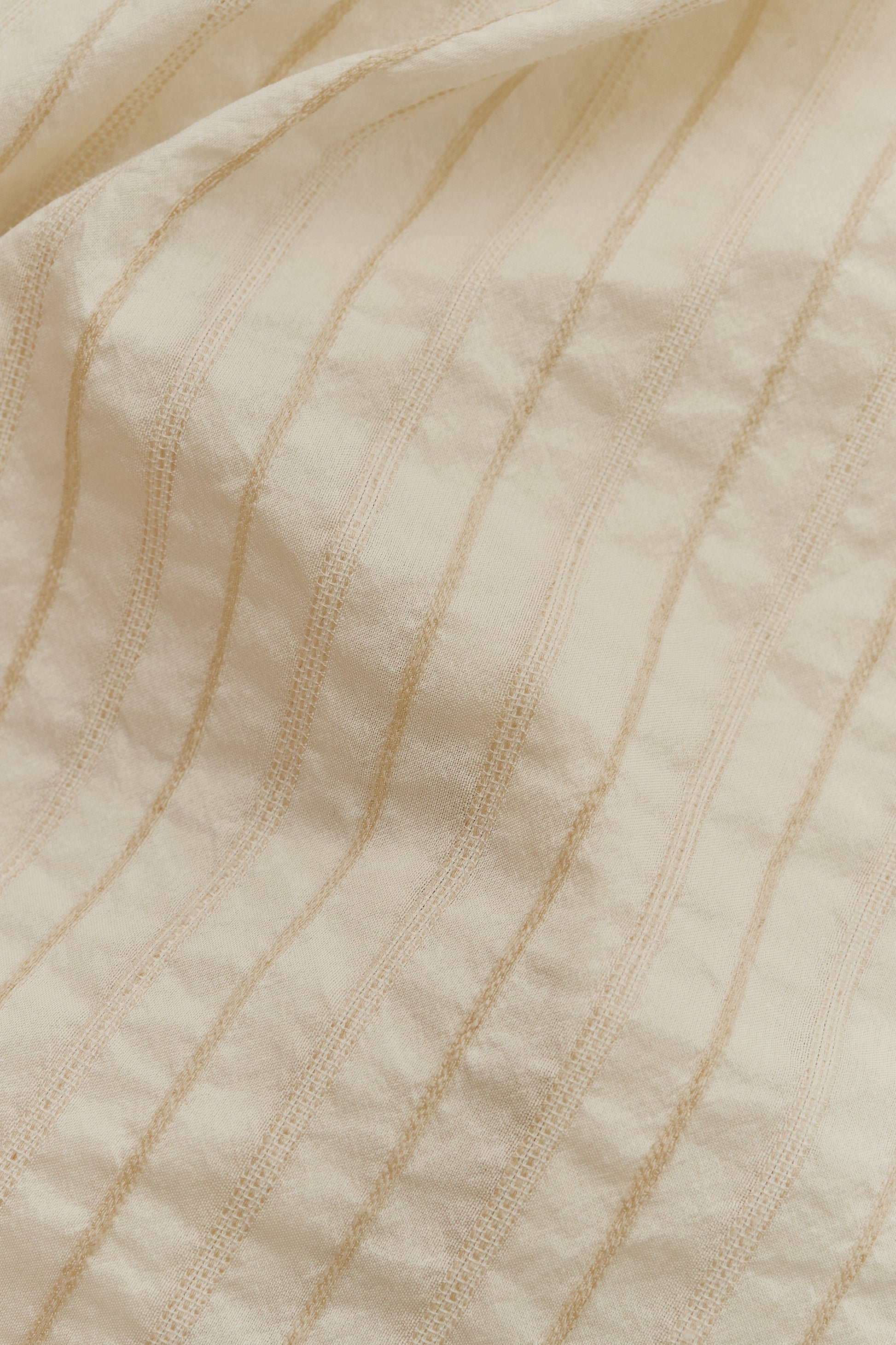 Men's long-sleeved shirt, cotton-silk-linen mix, washed, beige with irregular striped pattern.