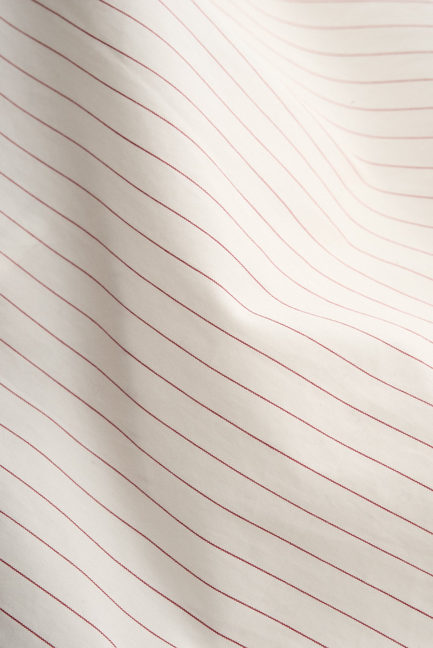 Men's long-sleeved shirt, 100% cotton, off-white with delicate burgundy pinstripes.