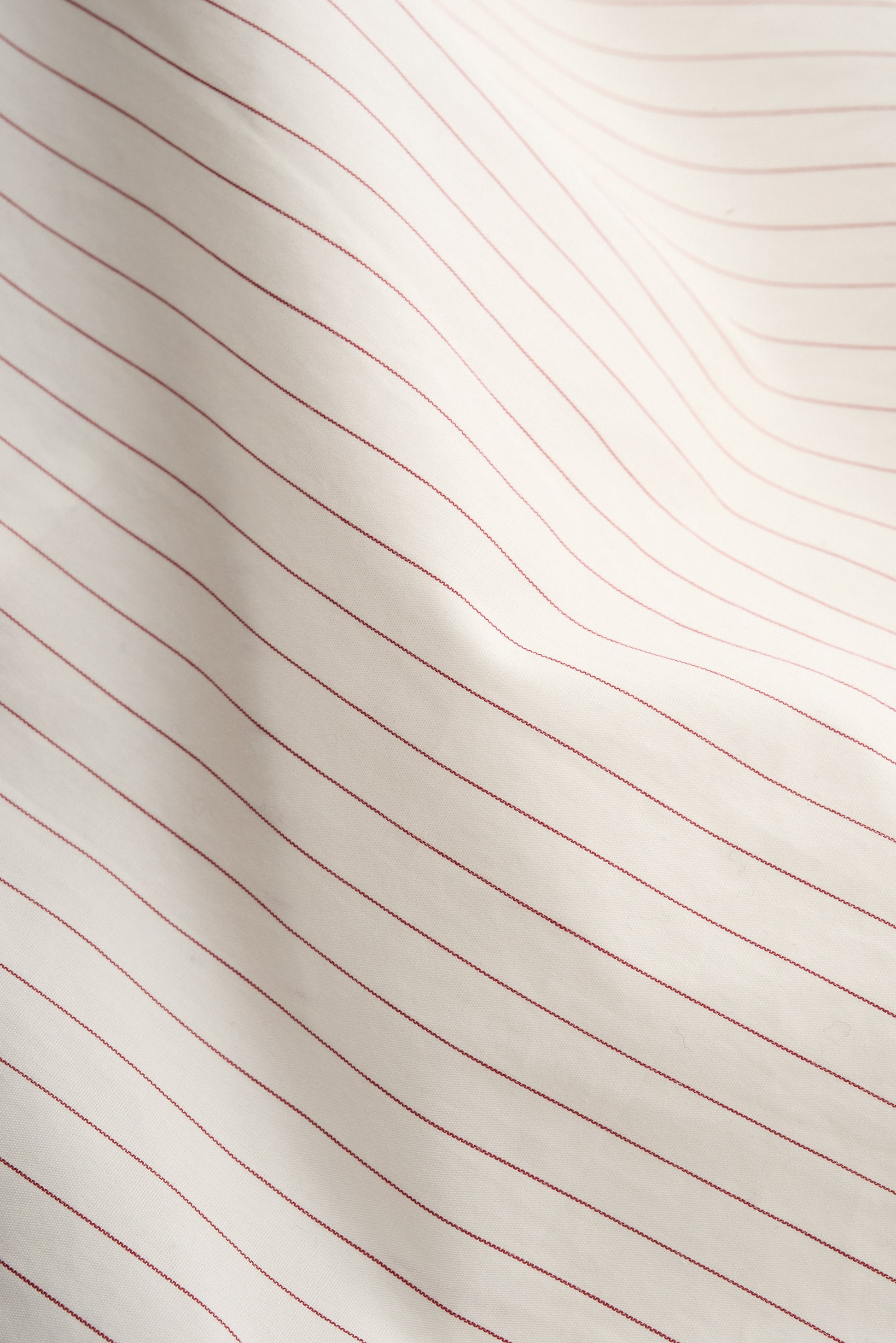 Men's long-sleeved shirt, 100% cotton, off-white with delicate burgundy pinstripes.