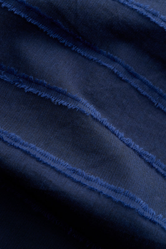Men's long-sleeved shirt, organic cotton, textured weave with frayed stripes, navy.