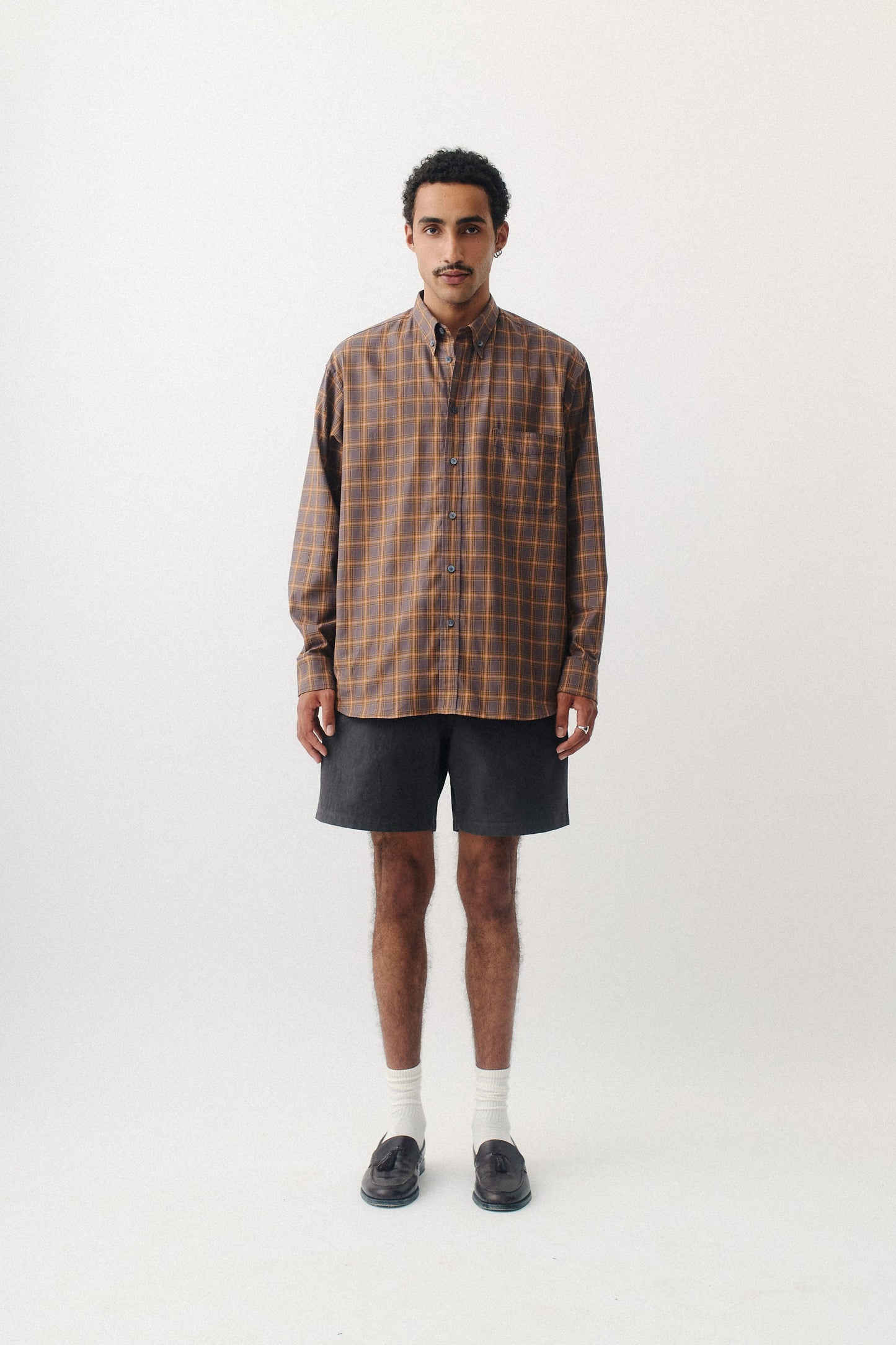 Banita Button Down Shirt Brown Madras Check