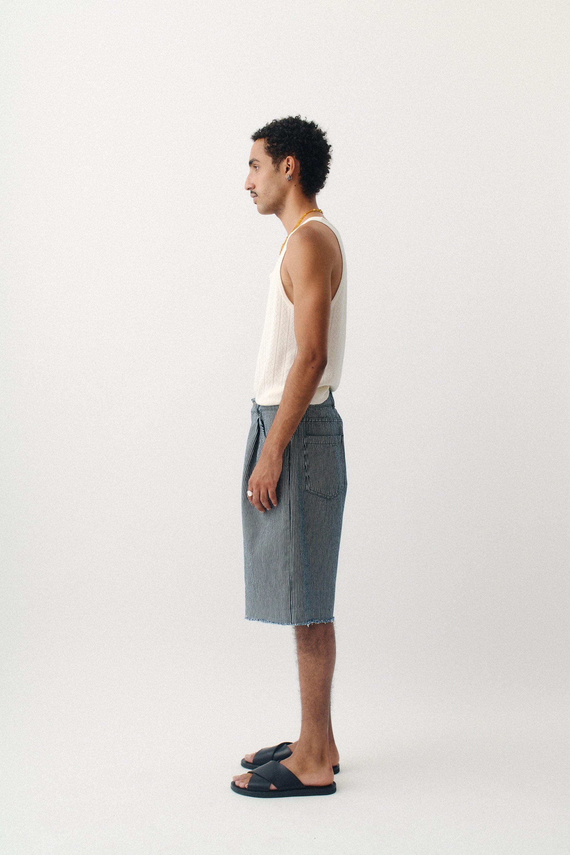 Duma Pleated Shorts Striped Denim