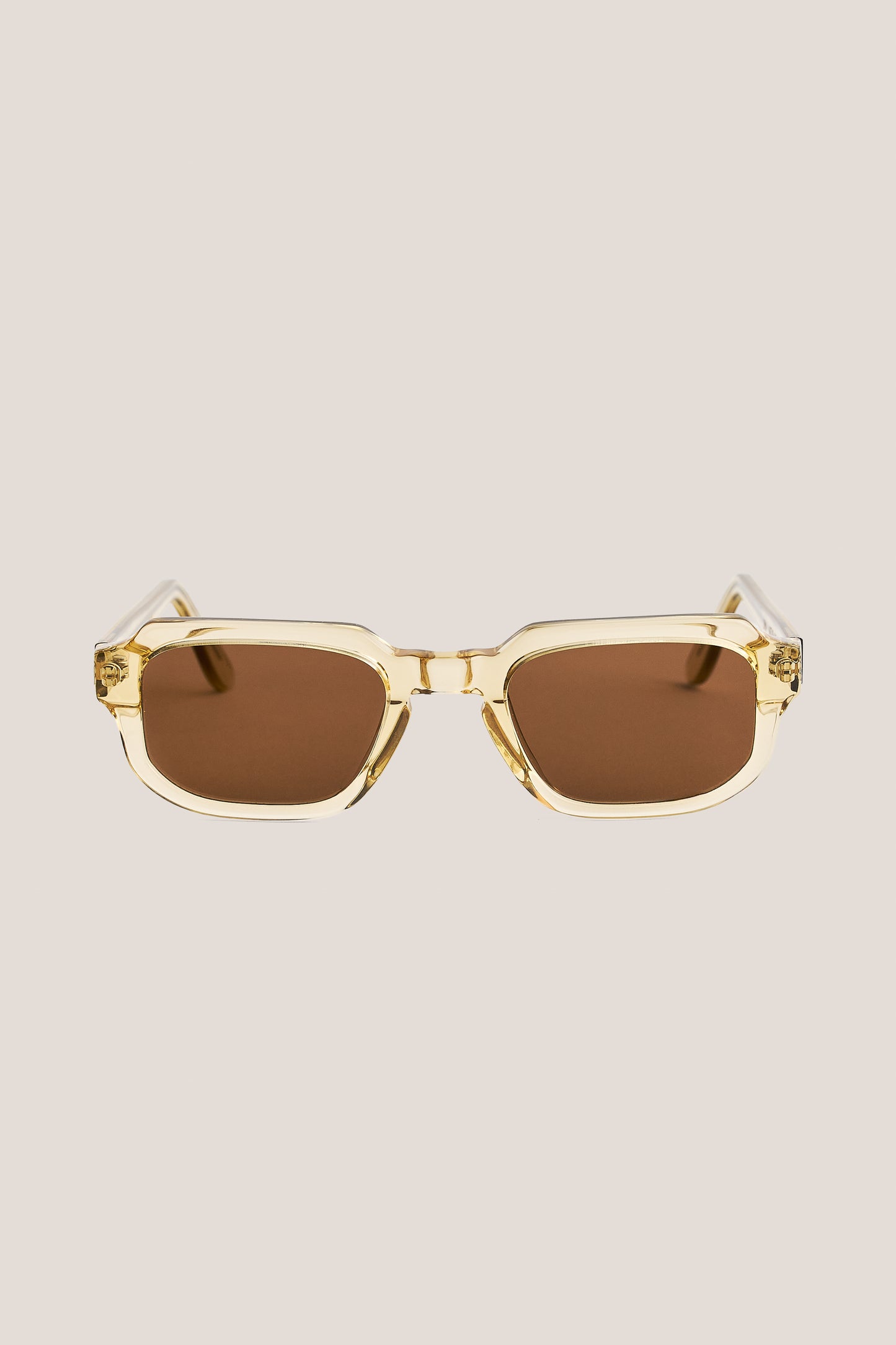 Unisex accessories sunglasses, transparent light brown acetate, rectangular frame, brown Carl Zeiss lenses.