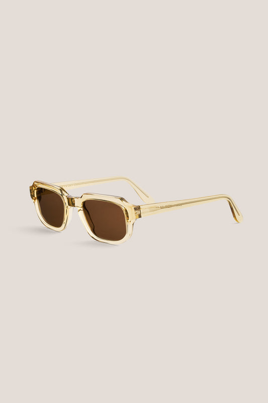 Unisex accessories sunglasses, transparent light brown acetate, rectangular frame, brown Carl Zeiss lenses.