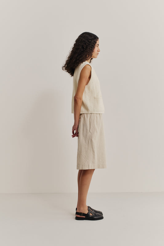Women's knit vest, 100% merino wool, ajour knit, off-white, cropped, boxy fit.