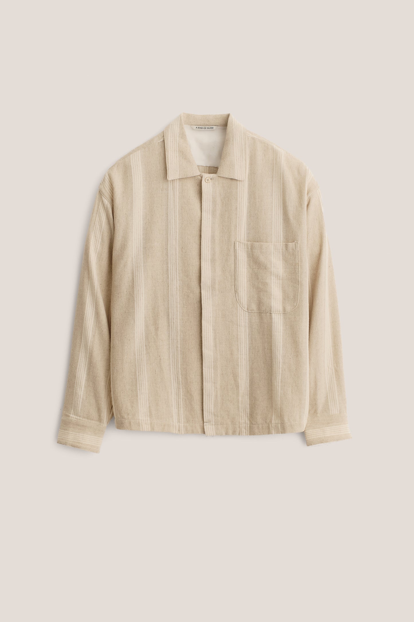 Men's long-sleeved shirt, cotton-linen blend, herringbone with off-white stripes, melange soft brown.
