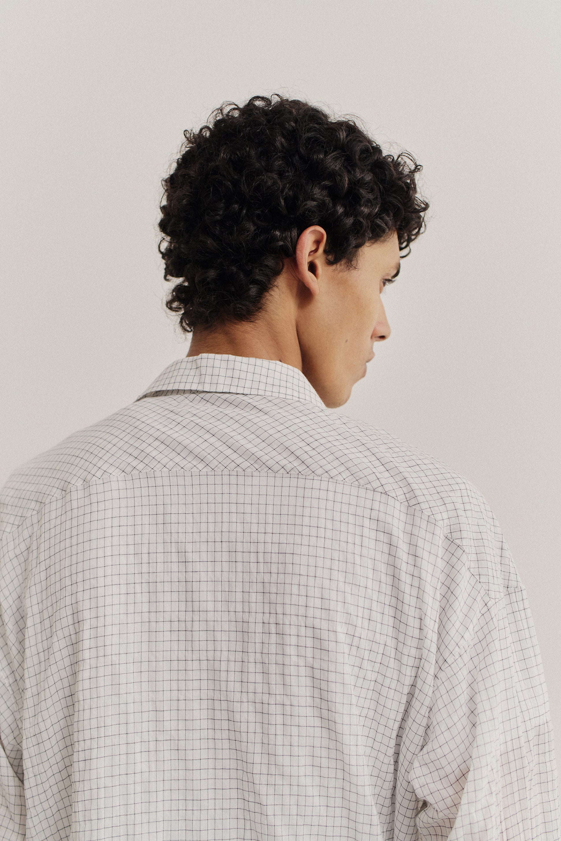 Men's long-sleeved shirt, Rumba Shirt, 100% cotton, yarn-dyed check pattern, white.