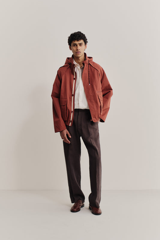 Men's long-pants, 100% linen, classic canvas weave, brown.