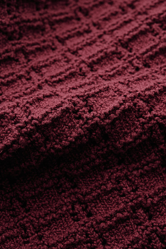 Men's knit vest, organic cotton-wool bouclé, openwork knit, rich burgundy.