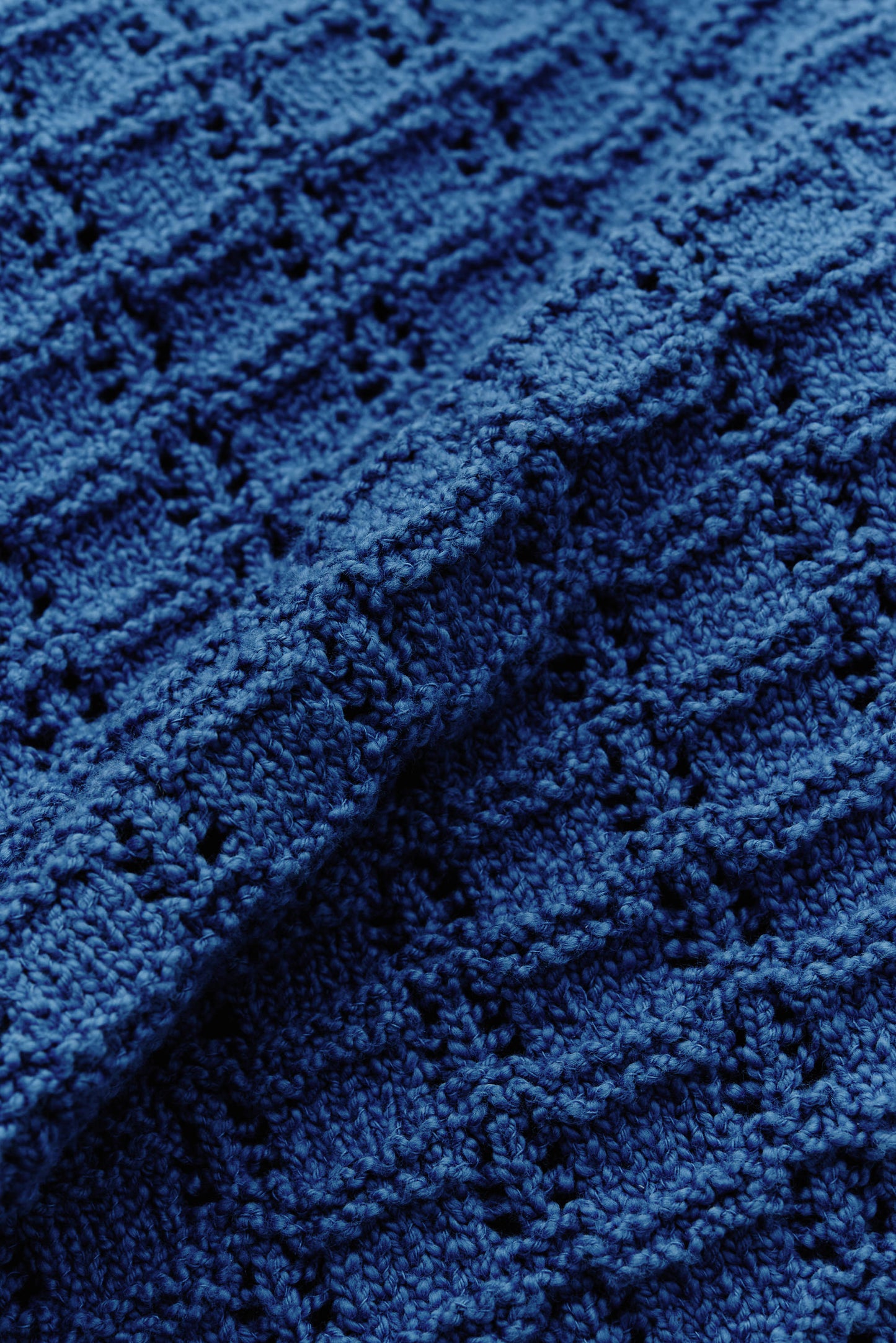 Men's knit vest, organic cotton-wool bouclé, openwork knit pattern, navy.