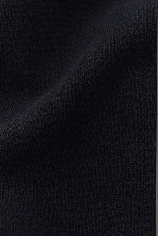 Men's jersey short-sleeved shirt, black open-knit organic cotton, recycled cotton, and linen blend.