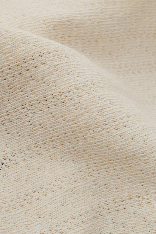 Men's jersey short-sleeved shirt, open-knit organic cotton-linen blend, natural off-white.