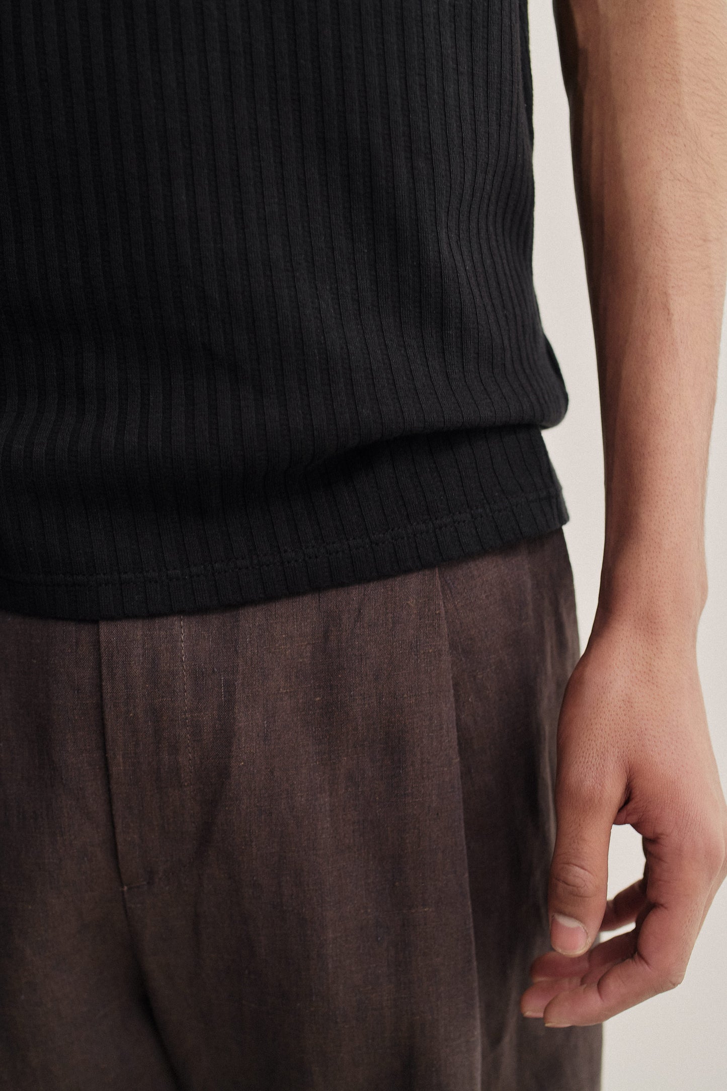 Men's jersey tanktop, garment dyed cotton rib, black.