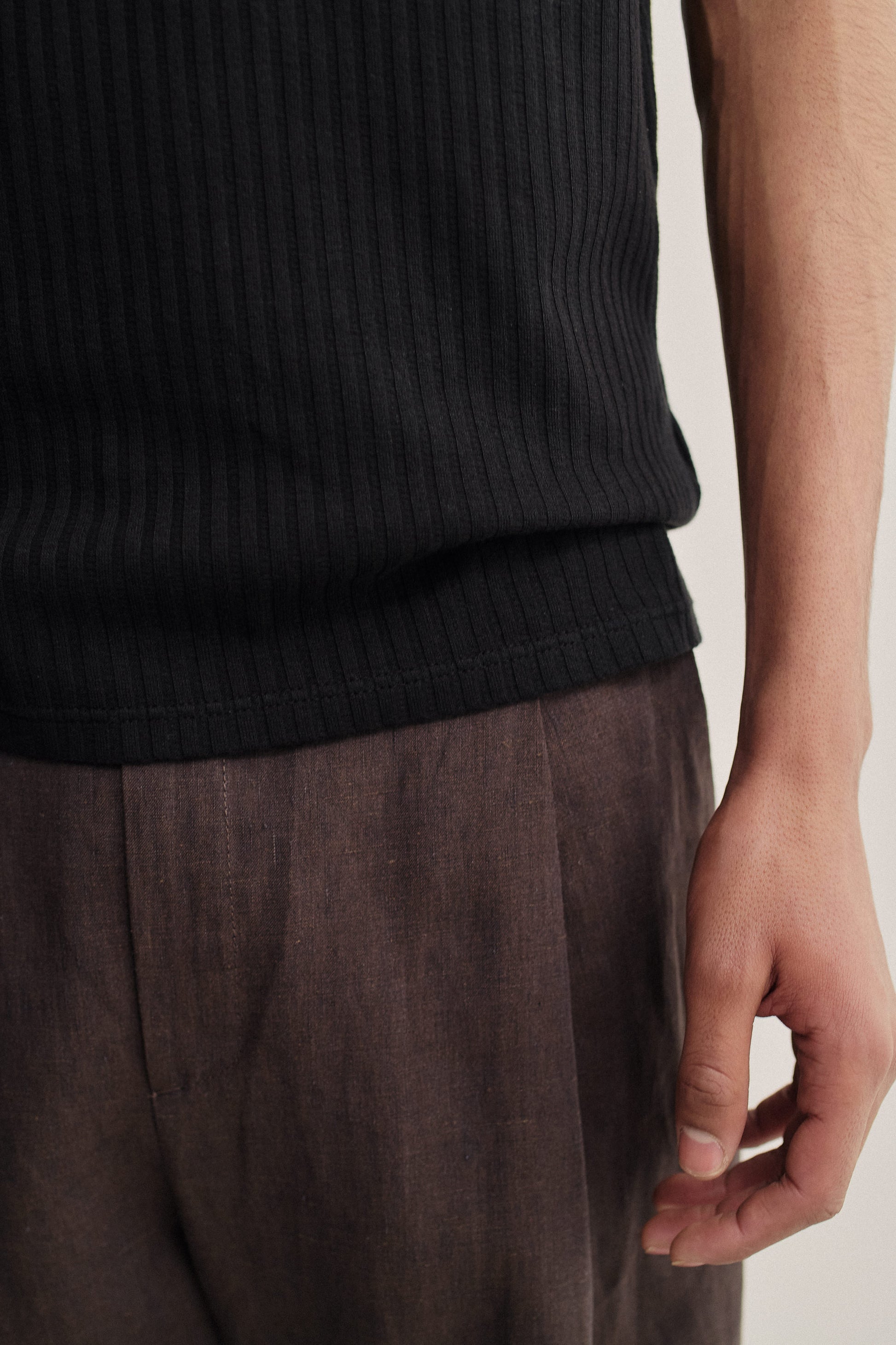 Men's jersey tanktop, garment dyed cotton rib, black.