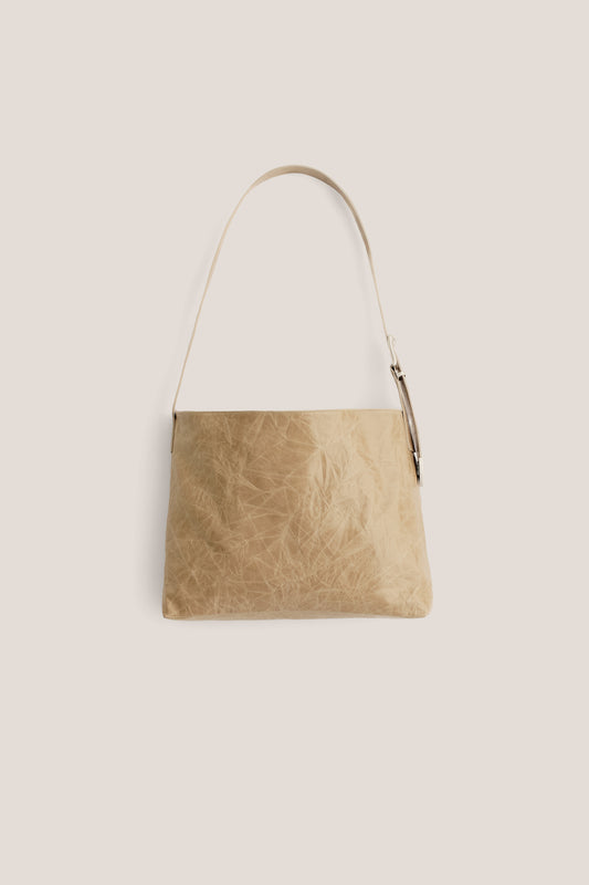 Unisex accessories bag, LWG-Certified calf leather with naturally creased surface, beige.