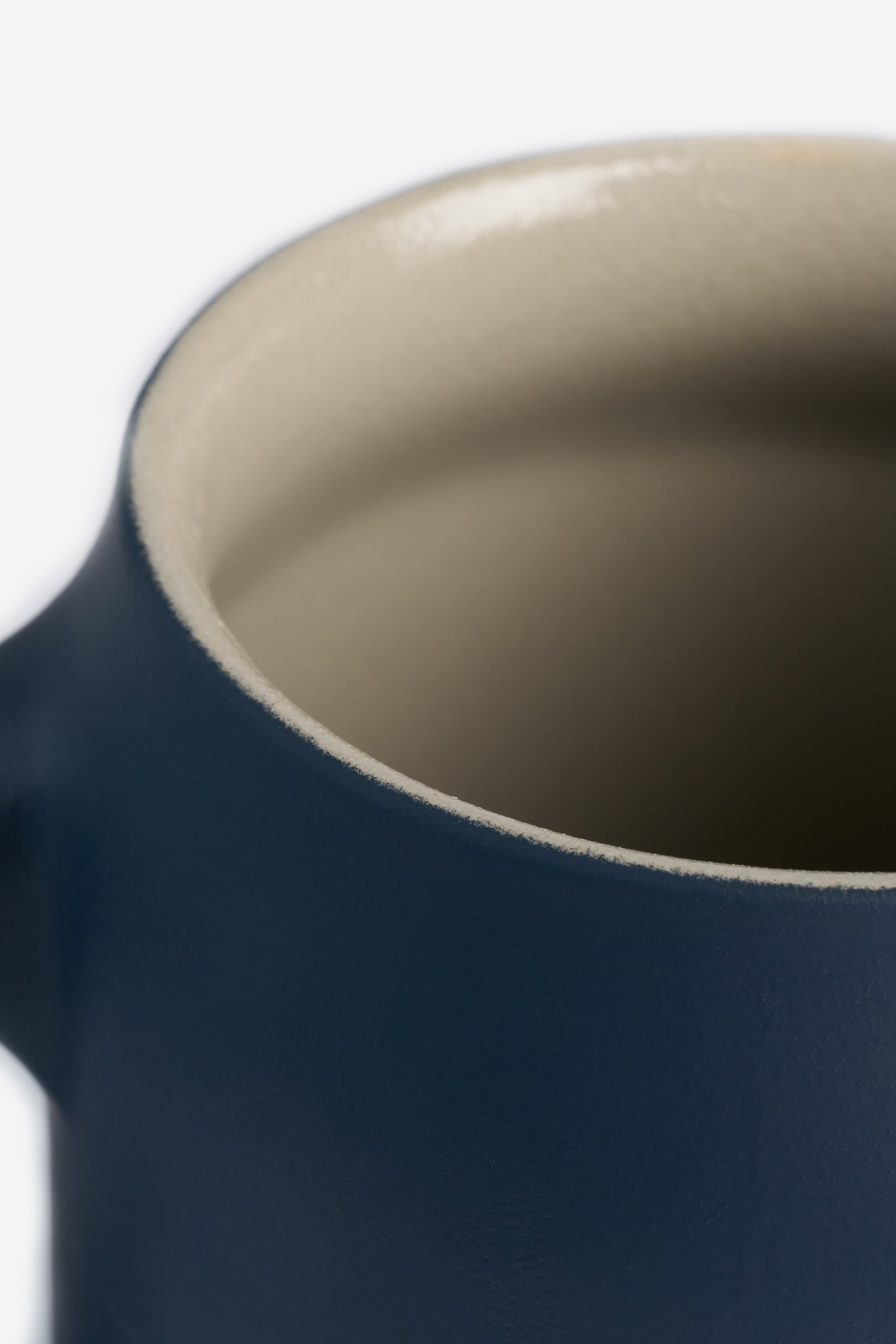 Accessories, beer mug, stoneware, navy, with light interior.