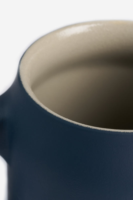 Accessories, beer mug, stoneware, navy, with light interior.