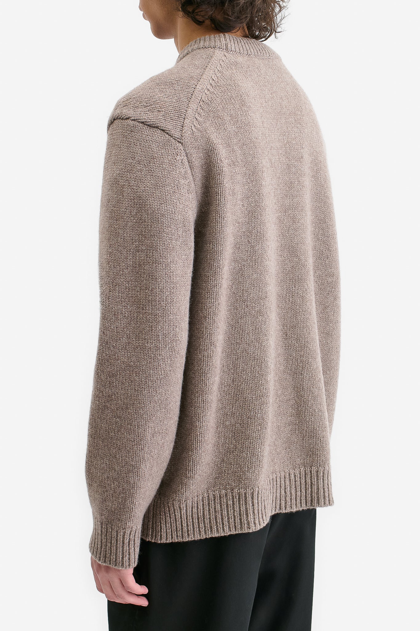 Men's knit pullover, taupe melange wool-cashmere blend, relaxed fit with rib-knit details.