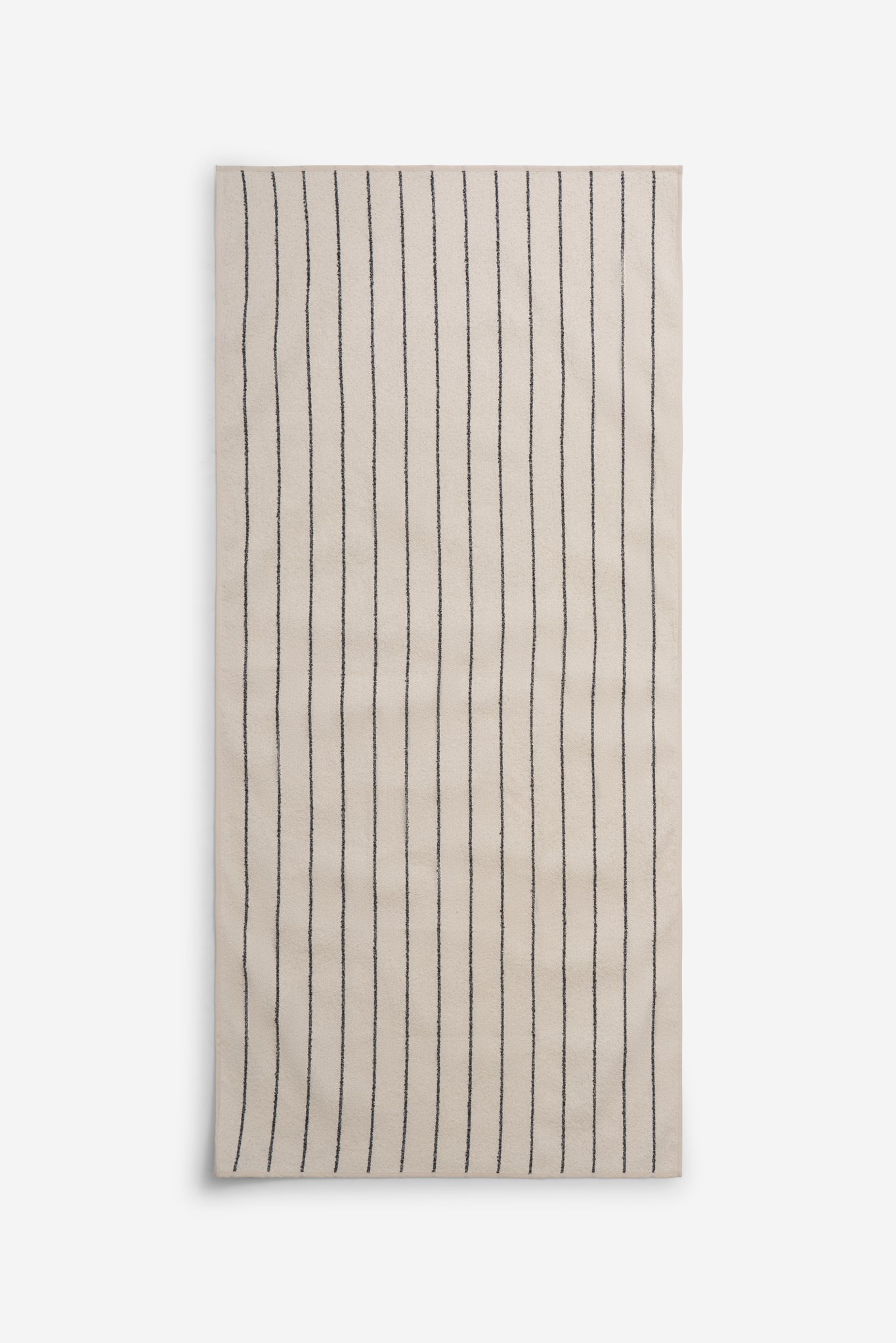 Unisex accessories towel, linen-cotton blend, fine indigo stripe on natural beige, 80x160cm.