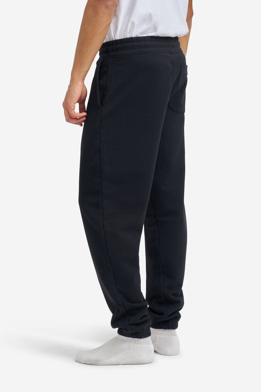 Men's pants, long-pants, organic cotton jersey, black sweatpants with side pockets and elastic waistband.