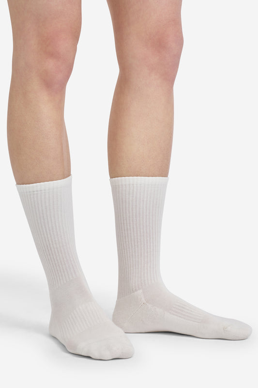 Unisex accessories socks, organic cotton mix, white, ribbed with padded sole.