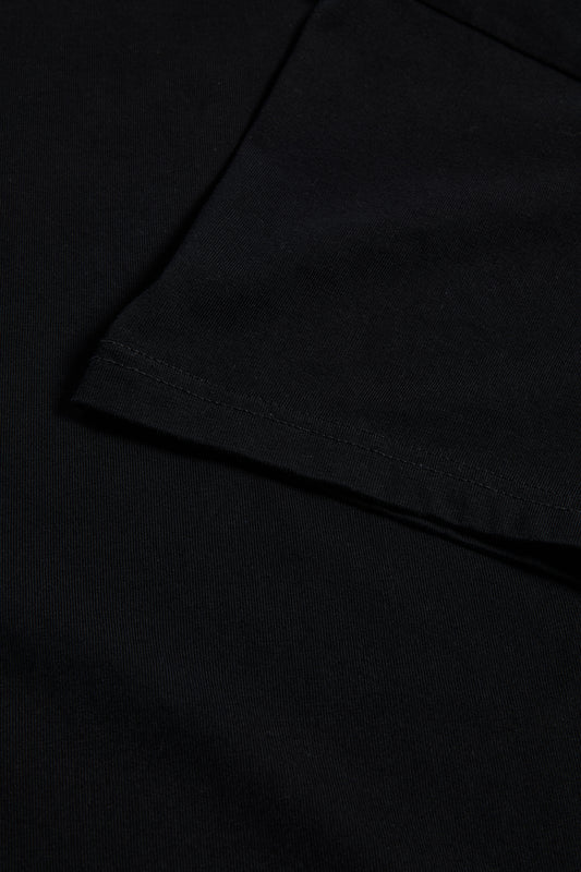 Unisex jersey short-sleeved shirt, 100% organic cotton, pre-washed black, with visible stitching.