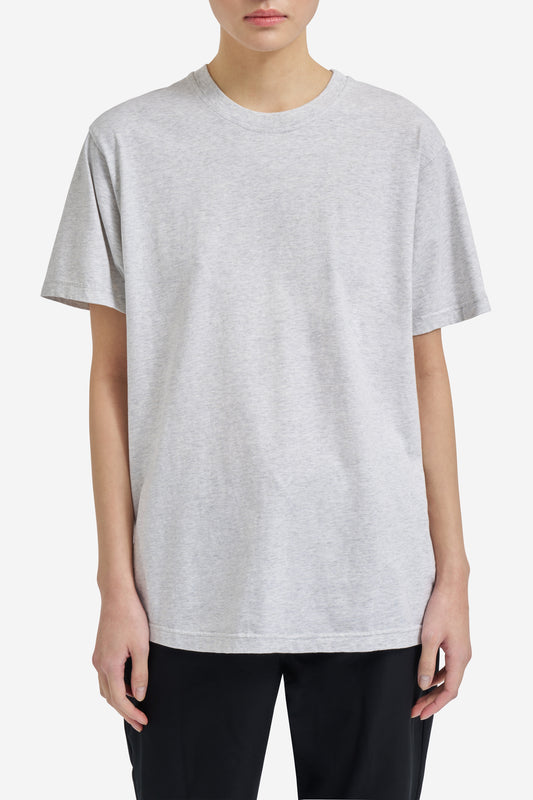 Women's jersey short-sleeved shirt, 100% organic cotton, pre-washed heather grey, regular fit.