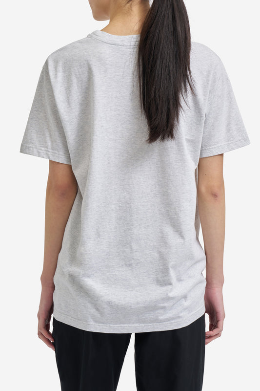 Women's jersey short-sleeved shirt, 100% organic cotton, pre-washed heather grey.