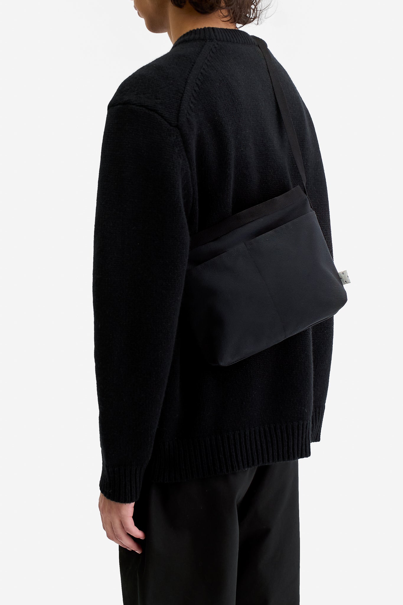 Men's accessories, crossbody bag, black recycled Ventile® cotton, compact design with pockets.