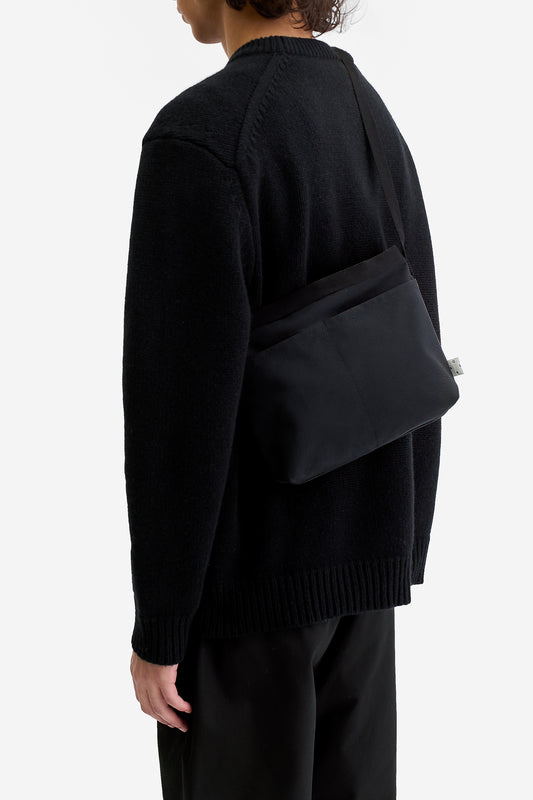 Men's accessories, crossbody bag, black recycled Ventile® cotton, compact design with pockets.